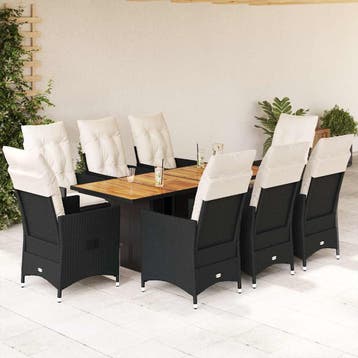 vidaXL 9-delige Tuinset poly rattan zwart, Verzenden, Nieuw, Tuinset
