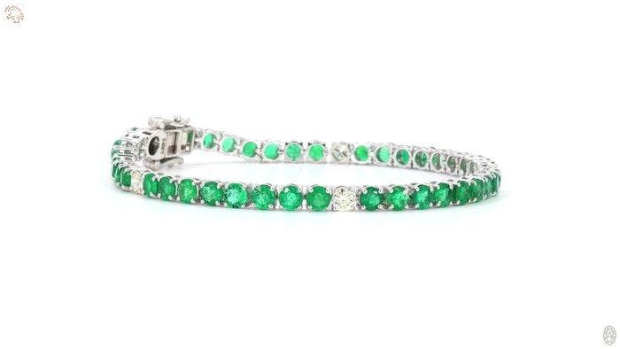 Bracelet - 14 carats Or blanc - 9.66ct. tw. Émeraude -, Handtassen en Accessoires, Antieke sieraden