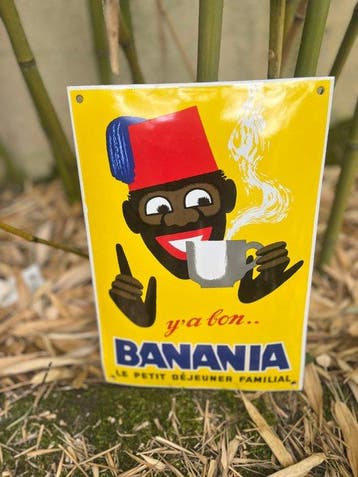 Vintage geëmailleerde, bolle BANANIA-plaat - Emaille plaat -