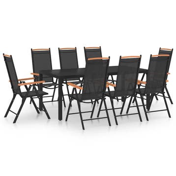 vidaXL 9-delige Tuinset aluminium zwart, Verzenden, Nieuw, Tuinset