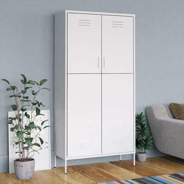 vidaXL Kledingkast 90x50x180 cm staal wit, Verzenden