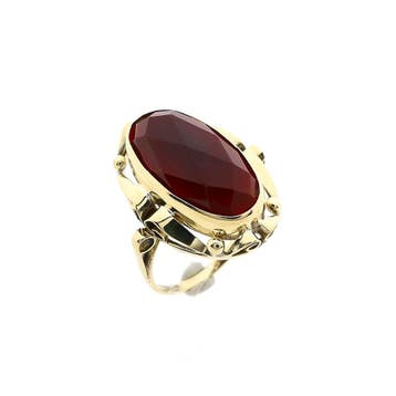 Gouden ring met carneool; 14 karaat; ringmaat 17,75, Handtassen en Accessoires, Gebruikt, Ophalen of Verzenden, 17 tot 18, Met edelsteen