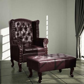 vidaXL Fauteuil met voetenbankje kunstleer donkerbruin, Maison & Meubles, Fauteuils, Verzenden