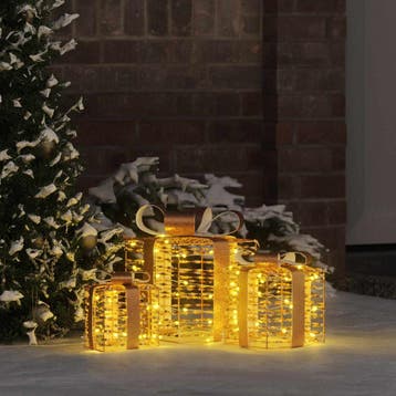 vidaXL Verlichte kerstcadeau doos 3 st Warmwit, Verzenden
