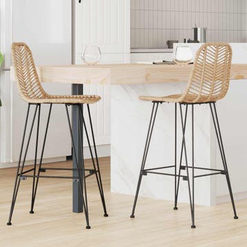 vidaXL Barkruk 2 st Naturel 44 x 52 x 111 cm Riet en Ijzer, Verzenden