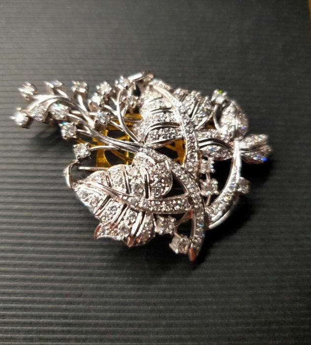 Broche Platina - 3.00ct. tw. Diamant (Natuurlijk) - Diamant, Bijoux, Sacs & Beauté, Bijoux anciens