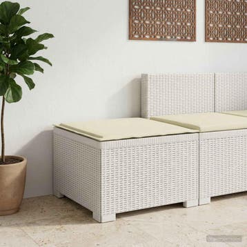 vidaXL Eén-zits Tuin Sofa met Kussen Rieten Look PP Wit, Verzenden, Nieuw