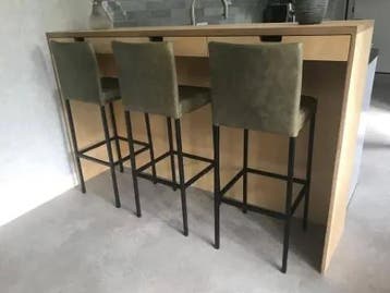 Set van 3 leren barkrukken - groen leer, 1 kruk, Ophalen of Verzenden, Nieuw