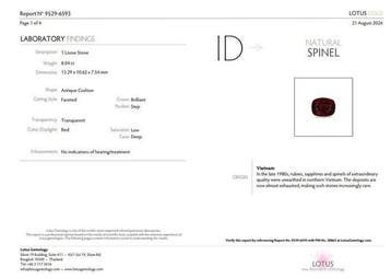 1 pcs Rood Spinel - 8.04 ct - Lotus Gemology - Oorsprong, Nieuw
