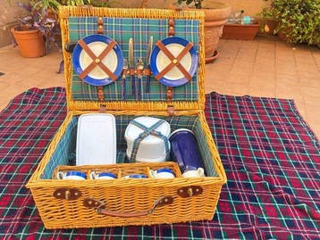 Picknickmand (25) - Vimini, Leder, Keramiek - Stel 25px in