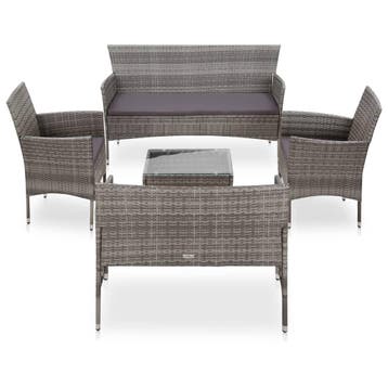 vidaXL 5-delige Loungeset met kussens poly rattan grijs, Verzenden, Nieuw, Loungeset