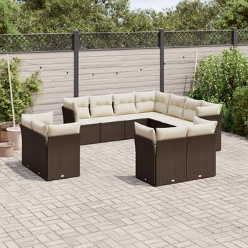 vidaXL 11-delige Loungeset met kussens poly rattan bruin, Verzenden, Loungeset
