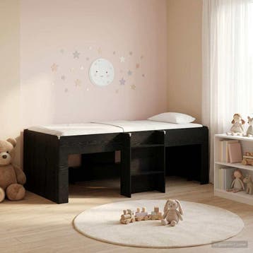 vidaXL Kinderhoogslaper Zwart eiken 90 x 200 cm Bewerkt hout, Verzenden