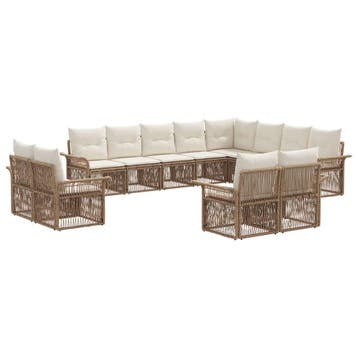 vidaXL Tuinbank Set 12 pcs Beige en Crème Wit poly rattan, Verzenden, Nieuw