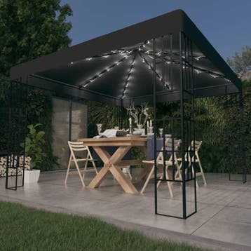 vidaXL Prieel met LED-lichtslinger 3x3 m antracietkleurig, Verzenden, Nieuw