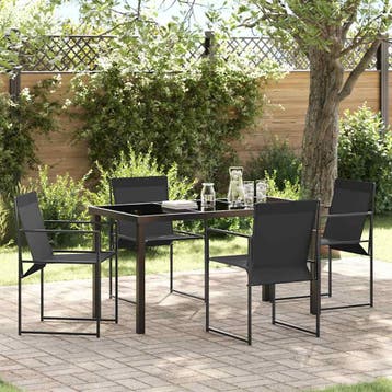 vidaXL Tuin Eettafel Set 5 pcs Zwart Textilene en Staal, Verzenden, Nieuw