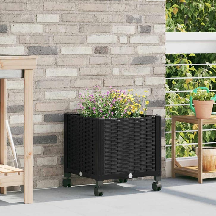 vidaXL Tuin planter met wielen Zwart 40 x 40 x 44 cm PP, Jardin & Terrasse, Pots de fleurs, Envoi