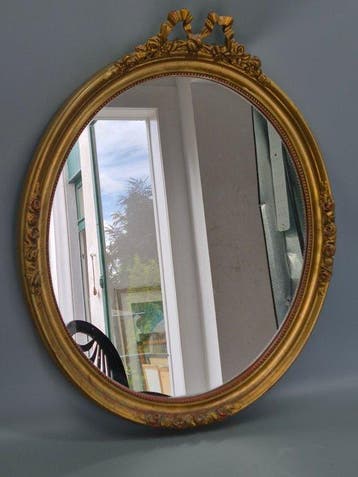 Prunkvoller Barock Stil Wand Spiegel – Goldener Ovaler, Antiek en Kunst