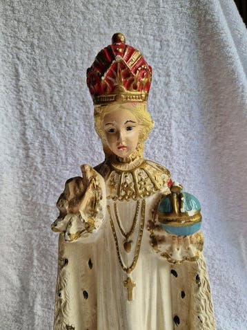 Beeld, Groot beeld van kindje jezus van Praag - 38 cm - Gips
