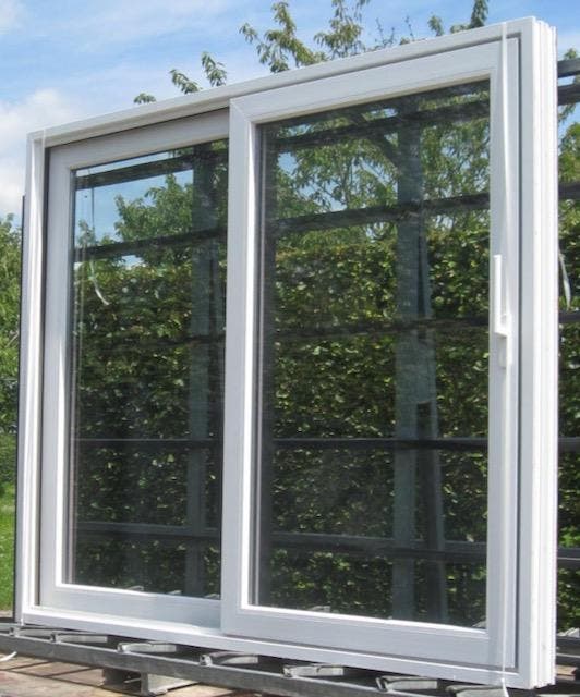 pvc schuifraam , schuifdeur , pui 240 x 205 wit /kwartsgrijs, Doe-het-zelf en Bouw, Raamkozijnen en Schuifdeuren, Inclusief glas
