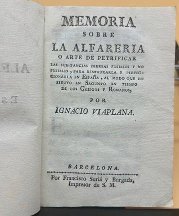 Ignacio Vilaplana - Memoria sobre la Alfareria o arte de