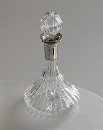 LANCEL Paris - Karaf - Verre Cannelé & Bague Métal Argenté, Antiquités & Art
