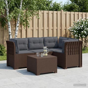 vidaXL 4-Zitter Tuin Sofa met Kussens Rattan Look PP Bruin, Verzenden, Nieuw