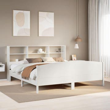 vidaXL Bed met boekenkast zonder matras grenenhout wit, Verzenden, Nieuw