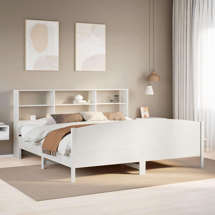 vidaXL Bed met boekenkast zonder matras grenenhout wit, Maison & Meubles, Chambre à coucher | Lits, Envoi