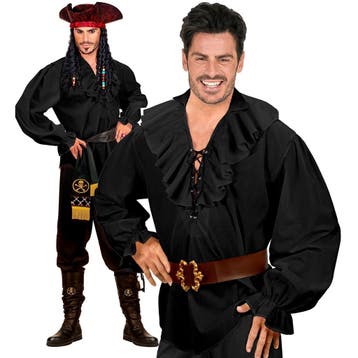 Zwarte Blouse Heren Piraten/Renaissance, Kleding | Heren, Carnavalskleding en Feestkleding, Verzenden, Nieuw