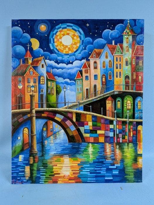 Giuseppe Longo (XXI) - Notte Magica sul Canale, Antiek en Kunst, Kunst | Schilderijen | Klassiek