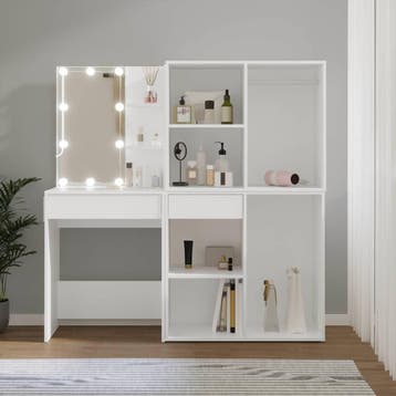 vidaXL Kaptafel met 2 kastjes en LEDs bewerkt hout wit, Verzenden
