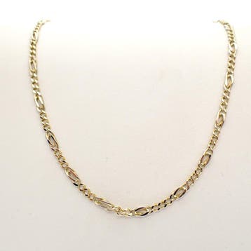 Bicolor gouden Figaro schakelketting., Ophalen of Verzenden, Gebruikt, Goud, Goud