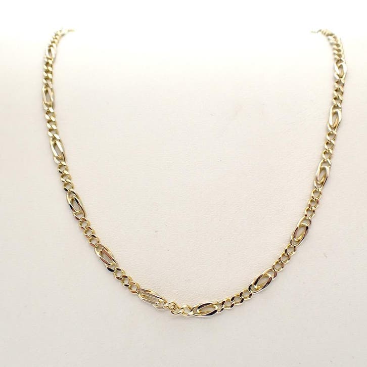 Bicolor gouden Figaro schakelketting., Bijoux, Sacs & Beauté, Colliers, Enlèvement ou Envoi