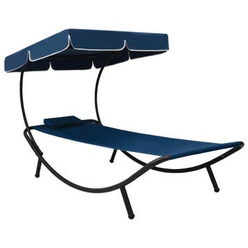 vidaXL Loungebed met luifel en kussen blauw, Jardin & Terrasse, Chaises longues, Verzenden