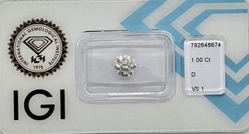 1 pcs Diamant (Naturelle) - 1.00 ct - Rond - D (incolore) -
