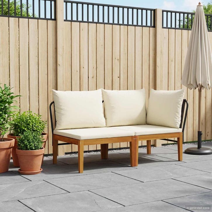 vidaXL 2 pcs Tuin Lounge Set met Kussens Massief acaciahout, Tuin en Terras, Tuinsets en Loungesets, Nieuw, Verzenden