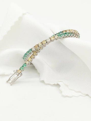 Armband - 18 karaat Witgoud Smaragd - Diamant