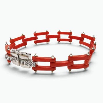 Corail rouge - Argent - Bracelet - fait à la main, Verzamelen