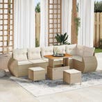vidaXL Tuinbank Set met kussen 9 pcs Beige en Crème Poly, Verzenden, Nieuw