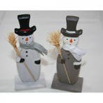 Houten Sneeuwman hout XL Grijs 6x3,8x15,7 cm per stuk, Nieuw