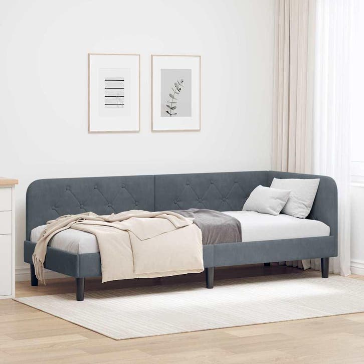 vidaXL Hoek Bed Frame Donkergrijs 80 x 200 cm Fluweel, Maison & Meubles, Chambre à coucher | Lits, Envoi