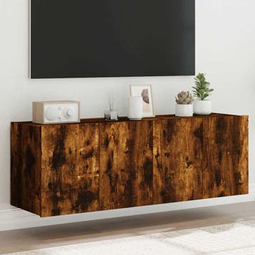 vidaXL Tv-wandmeubels met LED 2 st 60x35x41 cm gerookt, Verzenden