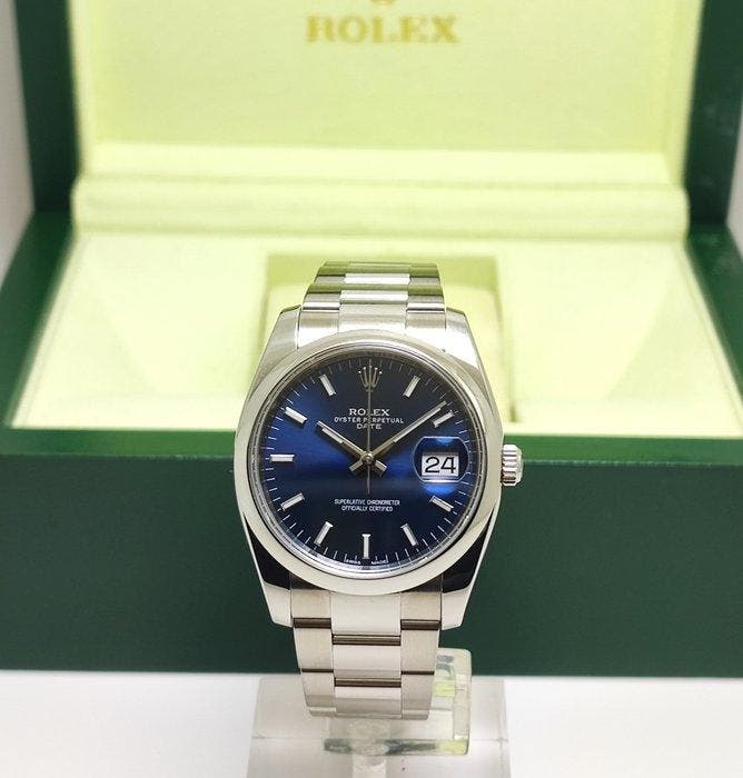 Rolex - Oyster Perpetual Date “Blue Dial” - Ref. 115200 -, Handtassen en Accessoires, Horloges | Heren