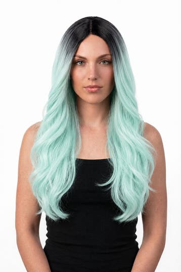 KIMU® Luxe Lange Mint Pruik Mintgroene Ombre Zwarte Uitgroei, Ophalen of Verzenden, Nieuw