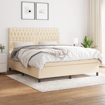 vidaXL Boxspring met matras stof crèmekleurig 180x200 cm, Verzenden