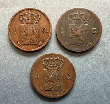 Nederland. Willem I. 1 Cent 1828 U, 1831 en 1837 (totaal