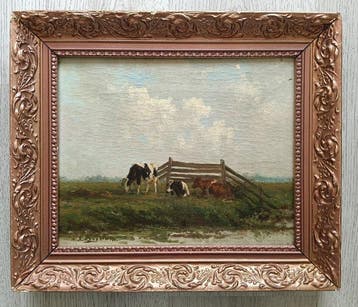 Herman Bogman (1861-1921) - Polderlandschap met drie koeien