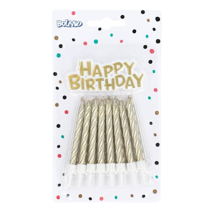 Gouden Happy Birthday Kaarsen 16st, Hobby en Vrije tijd, Feestartikelen, Nieuw, Verzenden