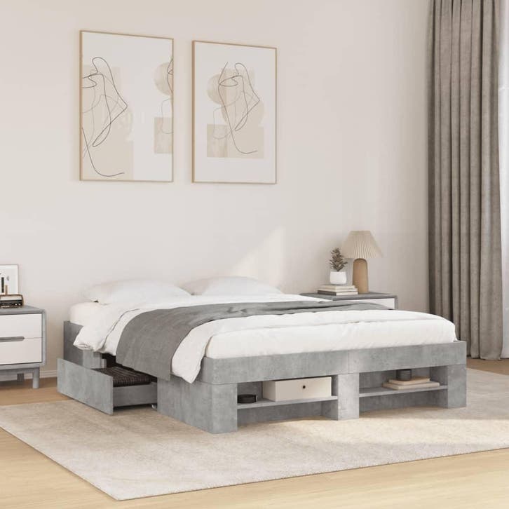 vidaXL Bedframe bewerkt hout betongrijs 140x200 cm, Maison & Meubles, Chambre à coucher | Lits, Envoi